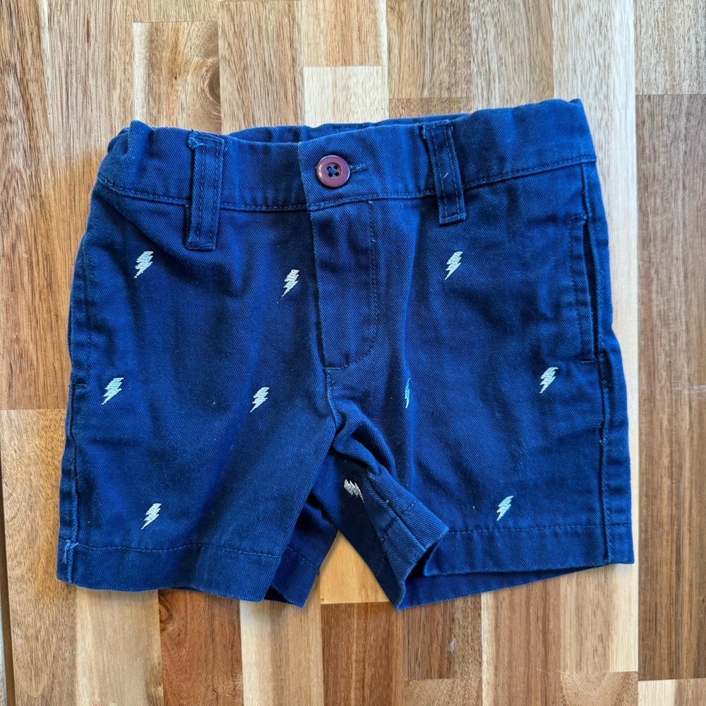 Hooray Cynthia Rowley Boys Navy Blue Lightning Bolt‎ Chino Shorts 3-6 Months